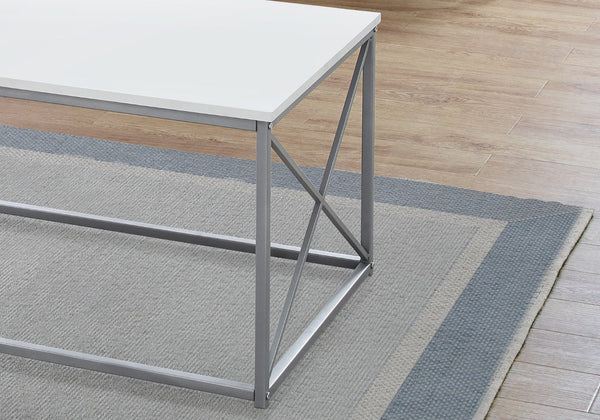 HomeRoots Set of Three 42" Modern White and Silver Metal Coffee Tables for Stylish Living Room Decor 366087