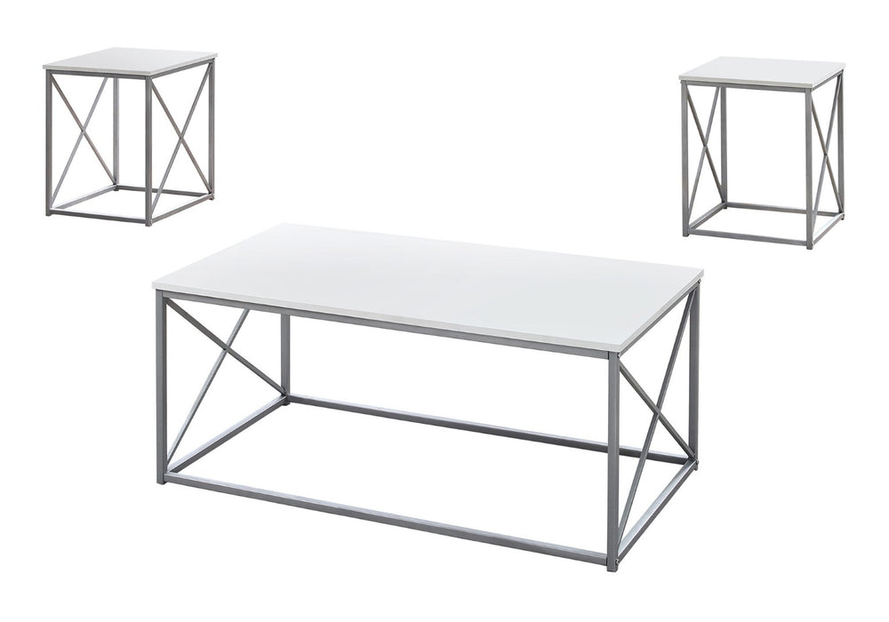 HomeRoots Set of Three 42" Modern White and Silver Metal Coffee Tables for Stylish Living Room Decor 366087