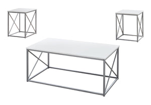 HomeRoots Set of Three 42" Modern White and Silver Metal Coffee Tables for Stylish Living Room Decor 366087