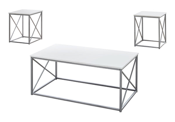 HomeRoots Set of Three 42" Modern White and Silver Metal Coffee Tables for Stylish Living Room Decor 366087