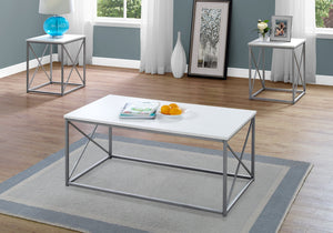 Homeroots Set Of Three 42" White And Silver Metal Coffee Table   366087