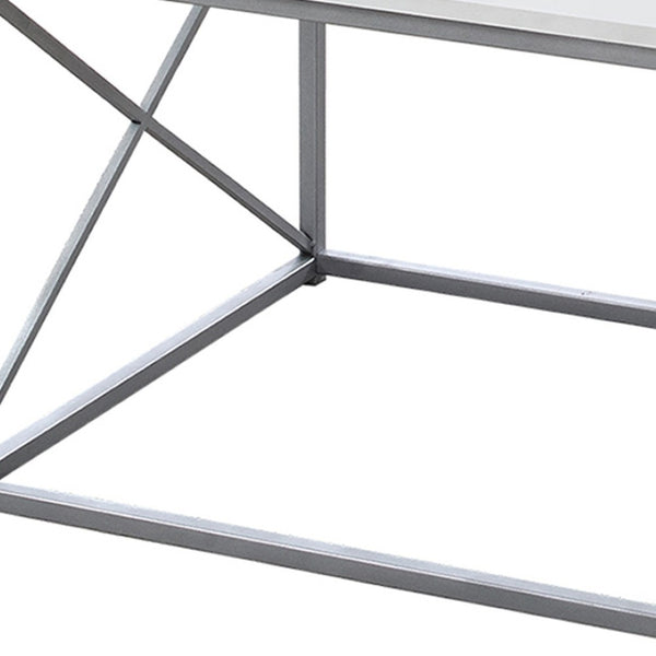 HomeRoots Set of Three 42" Modern White and Silver Metal Coffee Tables for Stylish Living Room Decor 366087