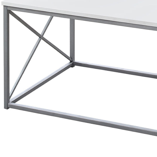 HomeRoots Set of Three 42" Modern White and Silver Metal Coffee Tables for Stylish Living Room Decor 366087