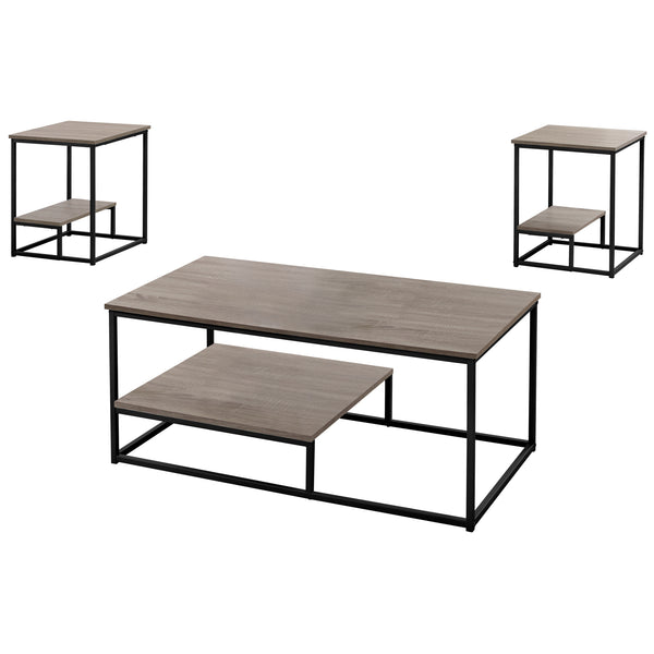 Homeroots Set Of Three 42" Taupe And Black Metal Coffee Table With Shelf   366092