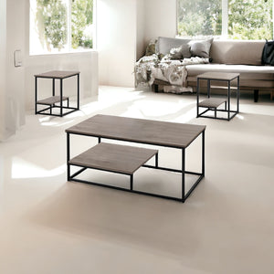Homeroots Set Of Three 42" Taupe And Black Metal Coffee Table With Shelf   366092