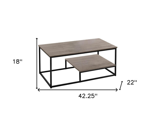 HomeRoots Set of Three Contemporary Taupe & Black Metal Coffee Tables with Lower Shelf for Stylish Living Rooms 366092