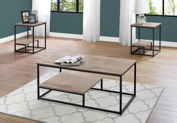 HomeRoots Set of Three Contemporary Taupe & Black Metal Coffee Tables with Lower Shelf for Stylish Living Rooms 366092
