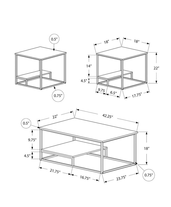 HomeRoots Set of Three Contemporary Taupe & Black Metal Coffee Tables with Lower Shelf for Stylish Living Rooms 366092