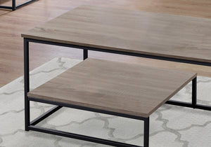 HomeRoots Set of Three Contemporary Taupe & Black Metal Coffee Tables with Lower Shelf for Stylish Living Rooms 366092