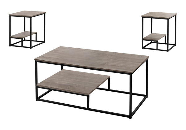 HomeRoots Set of Three Contemporary Taupe & Black Metal Coffee Tables with Lower Shelf for Stylish Living Rooms 366092