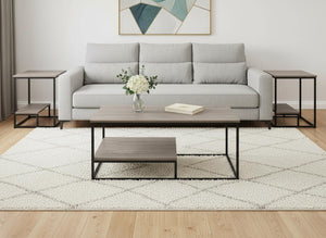 HomeRoots Set of Three Contemporary Taupe & Black Metal Coffee Tables with Lower Shelf for Stylish Living Rooms 366092