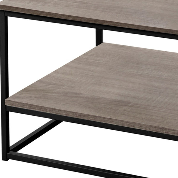 HomeRoots Set of Three Contemporary Taupe & Black Metal Coffee Tables with Lower Shelf for Stylish Living Rooms 366092