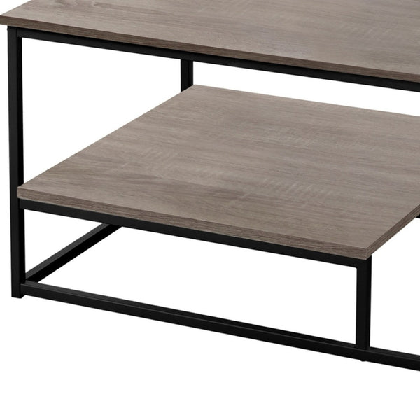 HomeRoots Set of Three Contemporary Taupe & Black Metal Coffee Tables with Lower Shelf for Stylish Living Rooms 366092