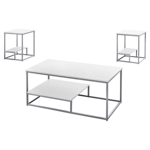 Homeroots Set Of Three 42" White And Silver Metal Coffee Table With Shelf   366093