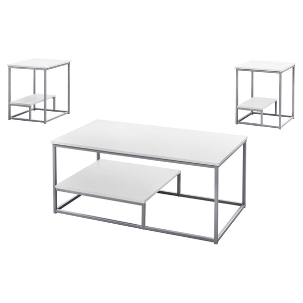 Homeroots Set Of Three 42" White And Silver Metal Coffee Table With Shelf   366093