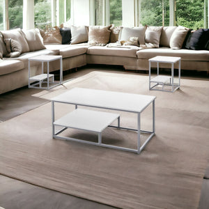 Homeroots Set Of Three 42" White And Silver Metal Coffee Table With Shelf   366093