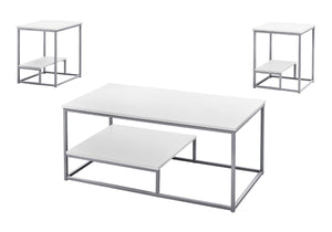HomeRoots Set of Three 42" Modern White & Silver Metal Coffee Tables with Shelf for Stylish Living Room Decor 366093