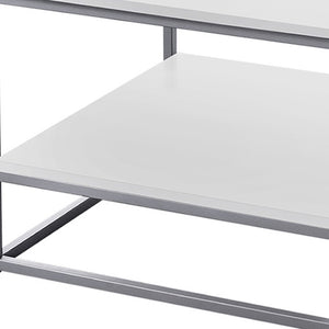 HomeRoots Set of Three 42" Modern White & Silver Metal Coffee Tables with Shelf for Stylish Living Room Decor 366093