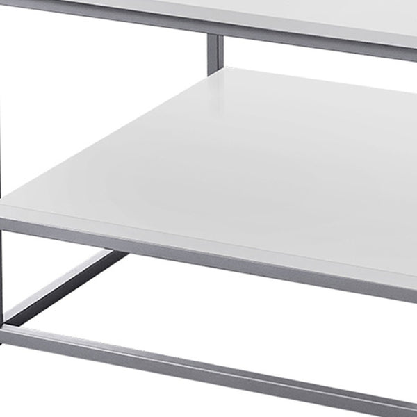 HomeRoots Set of Three 42" Modern White & Silver Metal Coffee Tables with Shelf for Stylish Living Room Decor 366093