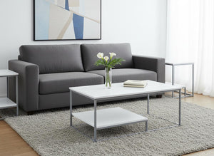 HomeRoots Set of Three 42" Modern White & Silver Metal Coffee Tables with Shelf for Stylish Living Room Decor 366093