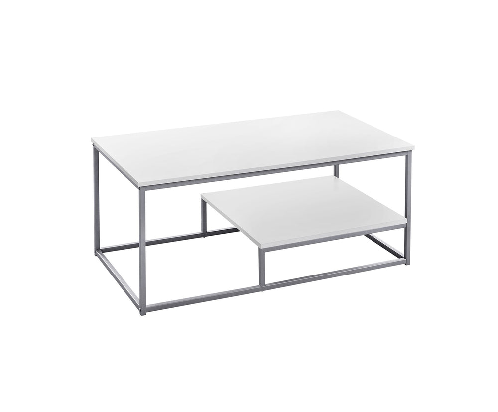 Homeroots Set Of Three 42" White And Silver Metal Coffee Table With Shelf   366093
