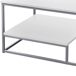 HomeRoots Set of Three 42" Modern White & Silver Metal Coffee Tables with Shelf for Stylish Living Room Decor 366093