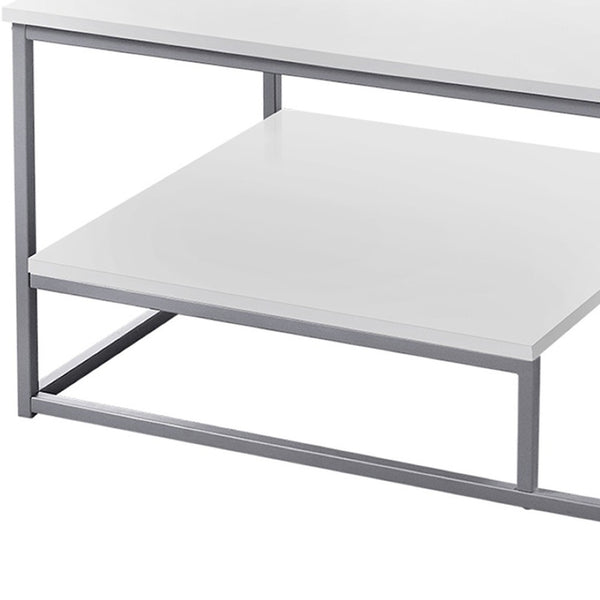 HomeRoots Set of Three 42" Modern White & Silver Metal Coffee Tables with Shelf for Stylish Living Room Decor 366093