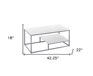 HomeRoots Set of Three 42" Modern White & Silver Metal Coffee Tables with Shelf for Stylish Living Room Decor 366093