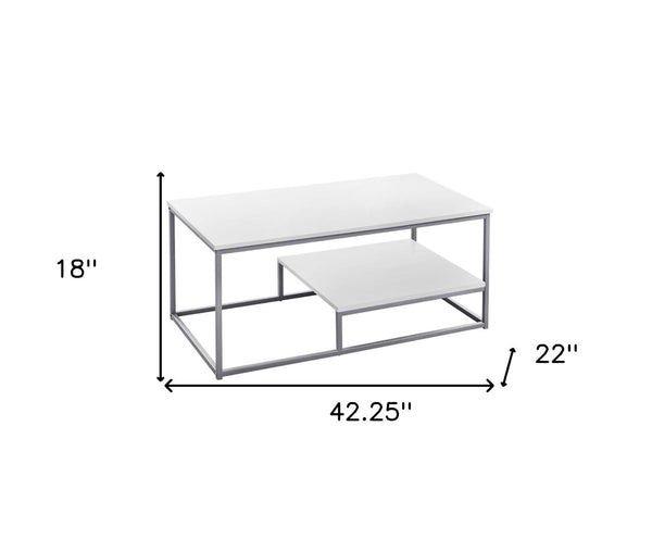 HomeRoots Set of Three 42" Modern White & Silver Metal Coffee Tables with Shelf for Stylish Living Room Decor 366093
