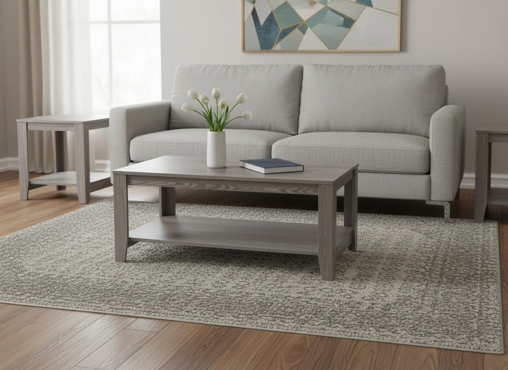 HomeRoots Set of Three Stylish 42" Gray Coffee Tables with Lower Shelf for Modern Living Room Decor 366097