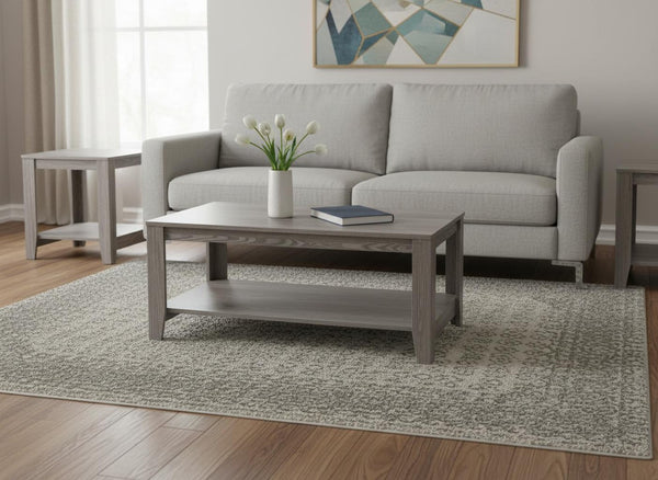 HomeRoots Set of Three Stylish 42" Gray Coffee Tables with Lower Shelf for Modern Living Room Decor 366097