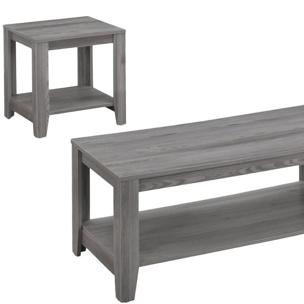 HomeRoots Set of Three Stylish 42" Gray Coffee Tables with Lower Shelf for Modern Living Room Decor 366097