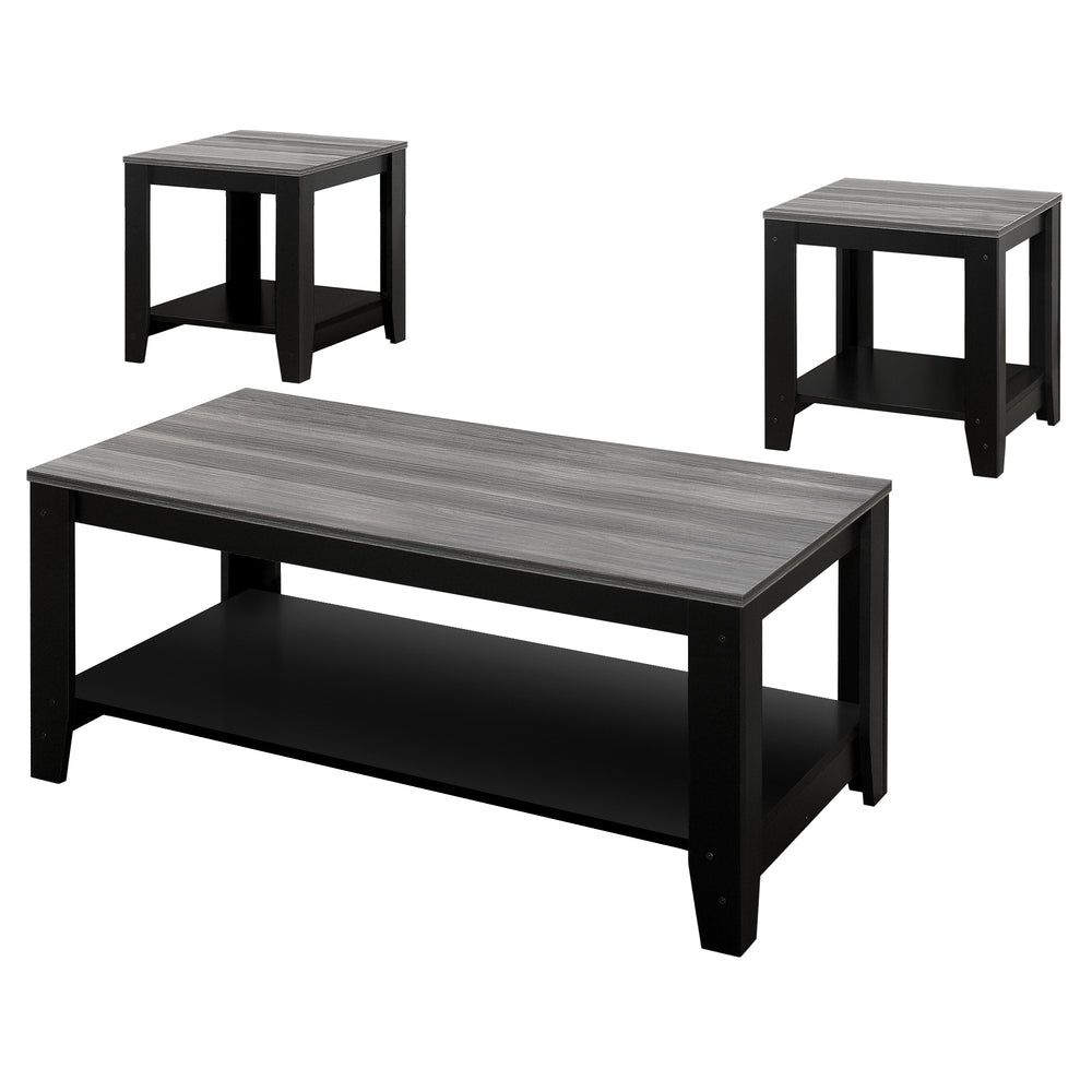 Homeroots Set Of Three 42" Gray And Black Coffee Table With Shelf   366098