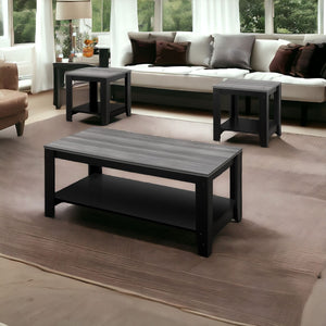 Homeroots Set Of Three 42" Gray And Black Coffee Table With Shelf   366098