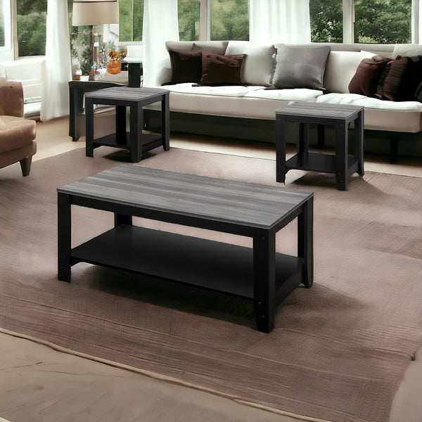 Homeroots Set Of Three 42" Gray And Black Coffee Table With Shelf   366098