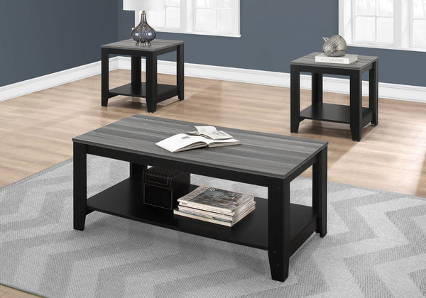 HomeRoots Set of Three Modern 42" Gray and Black Coffee Tables with Shelf for Chic Living Room Decor 366098