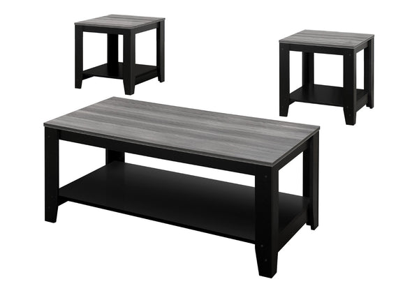HomeRoots Set of Three Modern 42" Gray and Black Coffee Tables with Shelf for Chic Living Room Decor 366098