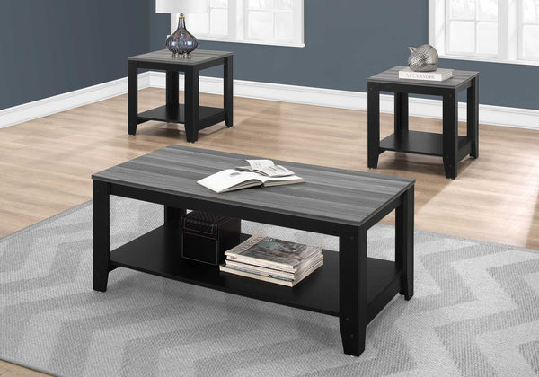 Homeroots Set Of Three 42" Gray And Black Coffee Table With Shelf   366098