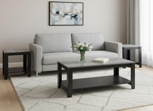 HomeRoots Set of Three Modern 42" Gray and Black Coffee Tables with Shelf for Chic Living Room Decor 366098