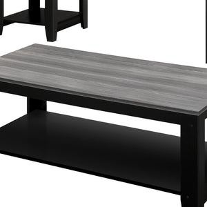 HomeRoots Set of Three Modern 42" Gray and Black Coffee Tables with Shelf for Chic Living Room Decor 366098