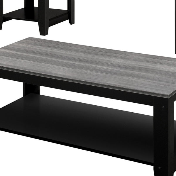 HomeRoots Set of Three Modern 42" Gray and Black Coffee Tables with Shelf for Chic Living Room Decor 366098