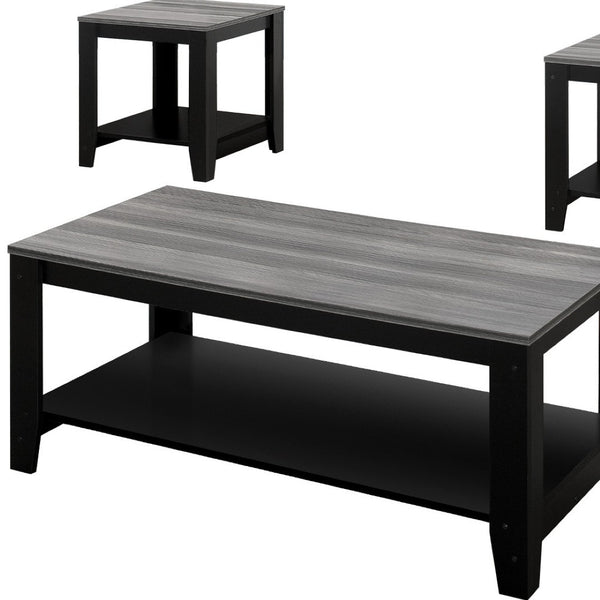 HomeRoots Set of Three Modern 42" Gray and Black Coffee Tables with Shelf for Chic Living Room Decor 366098