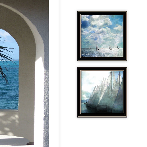 English Elm Trendy Nautical Sail Black Framed Two Piece Canvas Wall Art for Coastal Rooms B067P256643
