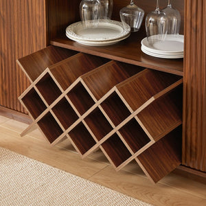 English Elm 58" Wavy Curved Sideboard with Wine Rack Glassware Holder and Adjustable Shelves Walnut W1162P386373