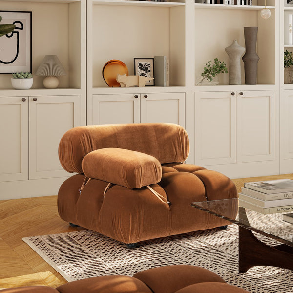 English Elm Jennifer Taylor Home - Marcel 36" Bubble Modular Lounge Arm Chair in Olive Performance Velvet — Plush, Durable, Pet-Friendly Upholstery B2719P280168