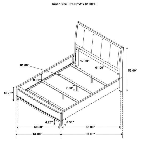 English Elm Menlo Queen Bed Channeled Upholstered Headboard Natural Pine Transitional Frame B062S01547