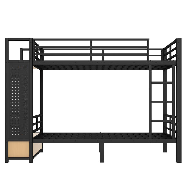 English Elm Full Metal Bunk Bed For Teens - Space-Saving Full Over Full Design With Storage Shelves & Drawers, Black W1580S00234