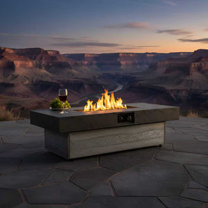 English Elm Outdoor Firepit Table Cement Grey 48x24 Rectangle 50,000 BTU Propane Adjustable Height Modern Design W853P368309