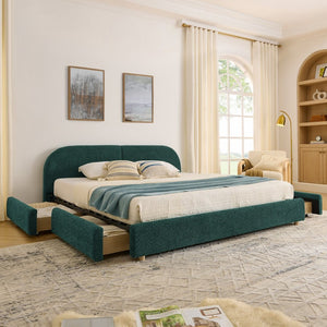 English Elm King Upholstered Storage Bed Curved Headboard Circle Yarn Fabric Modern Minimalist Frame Green W487S00471
