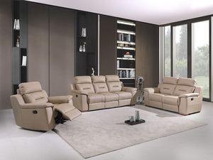 Homeroots Three Piece Indoor Beige Genuine Leather Five Person Seating Set Beige  366193